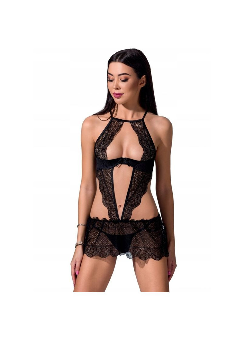 Мереживний пеньюар з трусиками в комплекті Yona чорний, Passion (338423577)