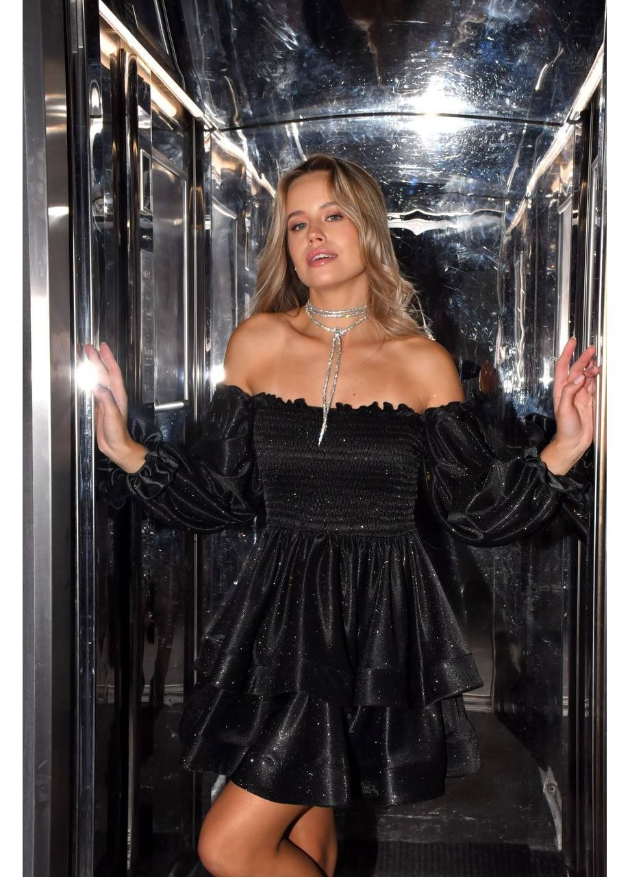 Чорна святковий святкова сукня з пишною спідницею та відкритими плечима з відкритими плечима MonCher