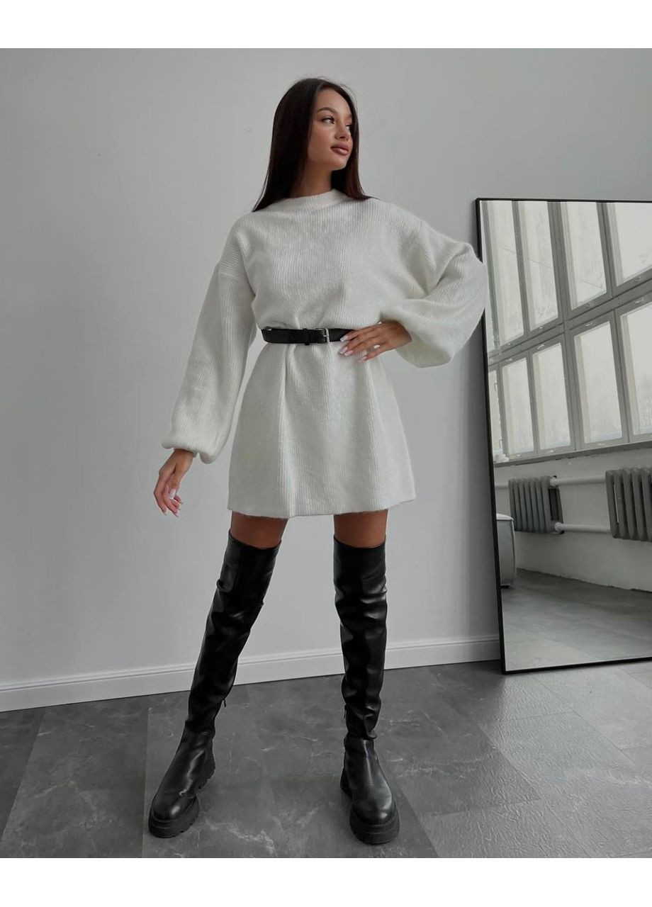 Молочное повседневный, вечернее, деловое, кэжуал женское платье в рубчик платье-свитер FINO Mode
