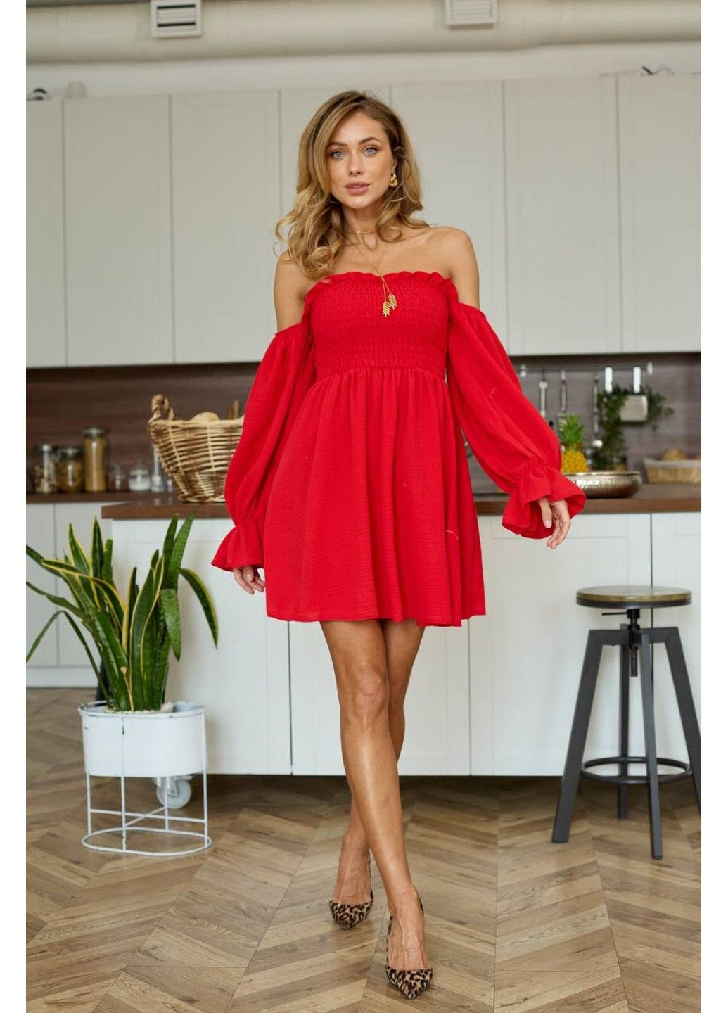 Красное женское платье хлопковое модель 5033 красный Україна