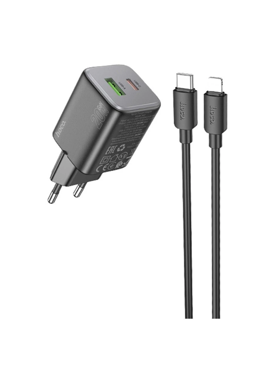 СЗУ N41 Almighty PD20W+QC3.0 (1USB-A/1C) + кабель Type-C to Lightning Hoco (389075505)