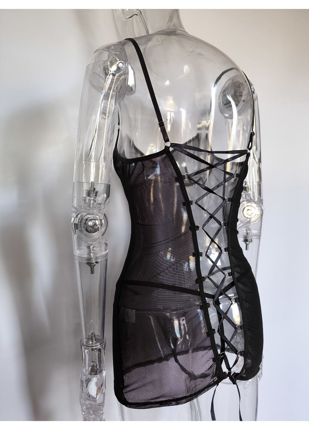 Черное откровенный соблазнительное платье-пеньюар steysha со шнуровкой на спине красного цвета платье-майка No Brand однотонное