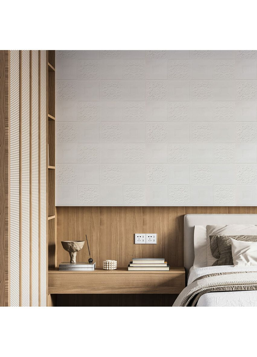 Самоклеюча декоративна настінно-стельова 3D панель 700х700х3мм Білий(114-3) SW-00000697 Sticker Wall (362115290)