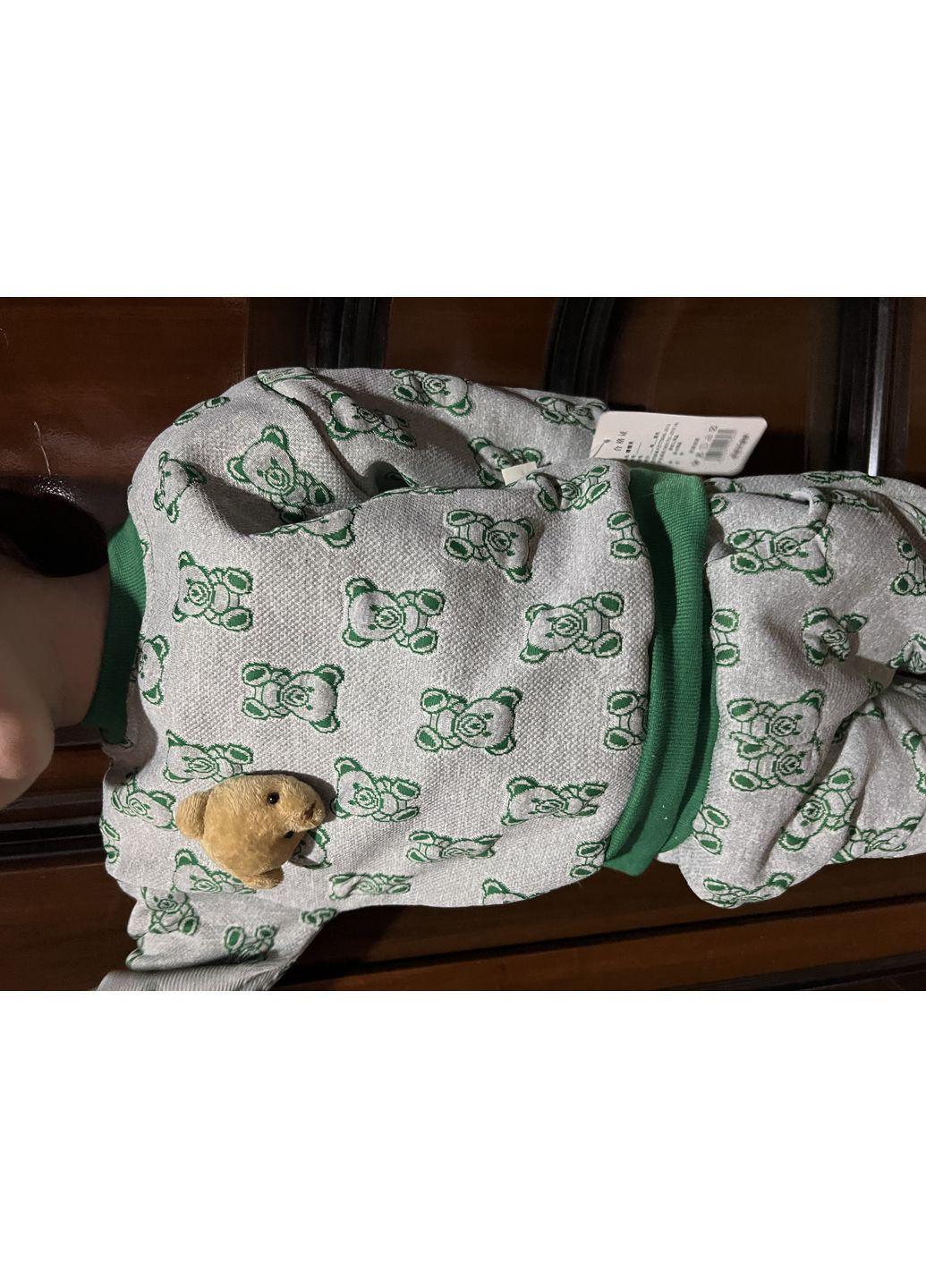 Сіро-зелений демісезонний спортивний для хлопчика з ведмедиками та знімною іграшкою 🧸 брючний No Brand костюм