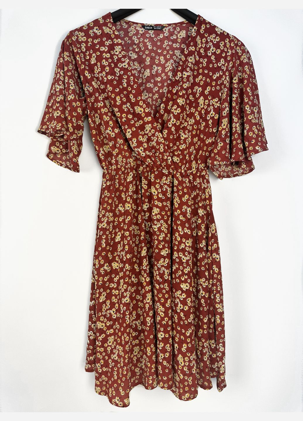 Комбинированное платье красная в цветочный принт btg-0017 SHEIN