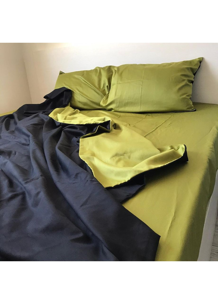Постільна білизна Олива +чорний, сатин PREMIUM Полуторний розмір, наволочки 70/70 No Brand (364219842)