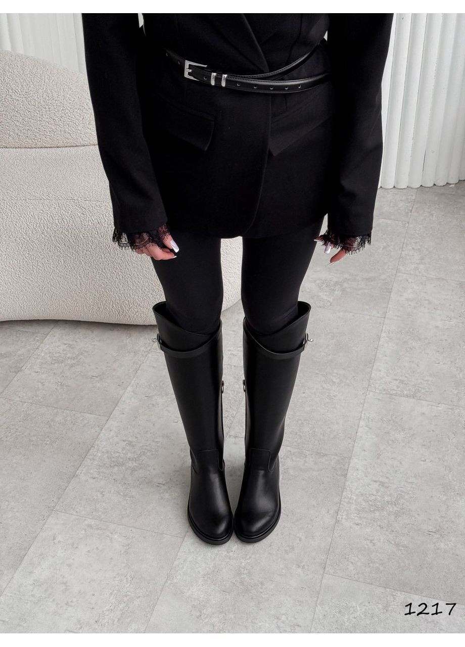 Осенние сапоги черные кожаные Helen