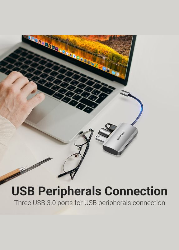 Хаб USB 3.1 TypeC -> 3хUSB 3.0/SD/TF/PD 100W 6-in-1 Vention (315502772)