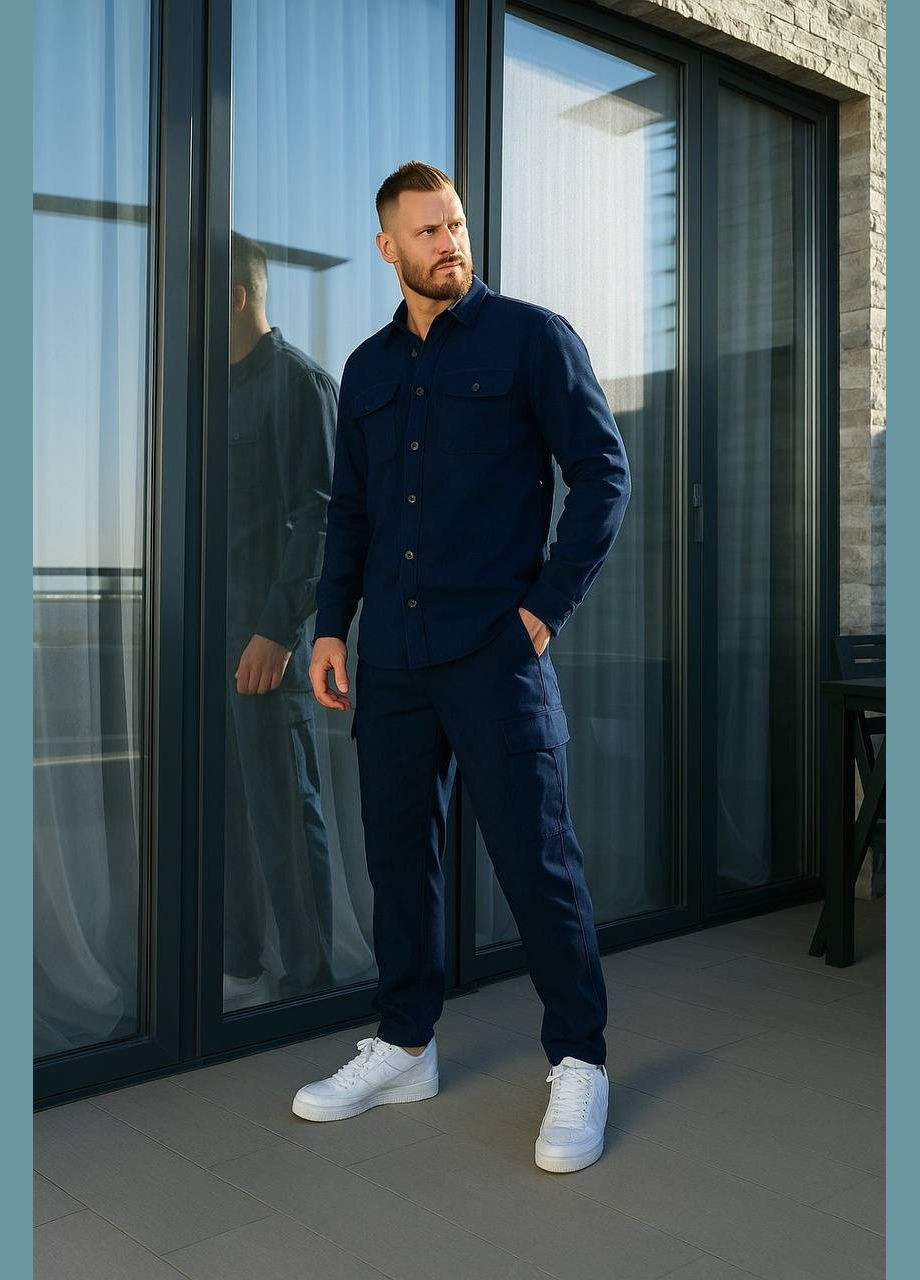 Темно-синий шикарный льняной костюм Fashion