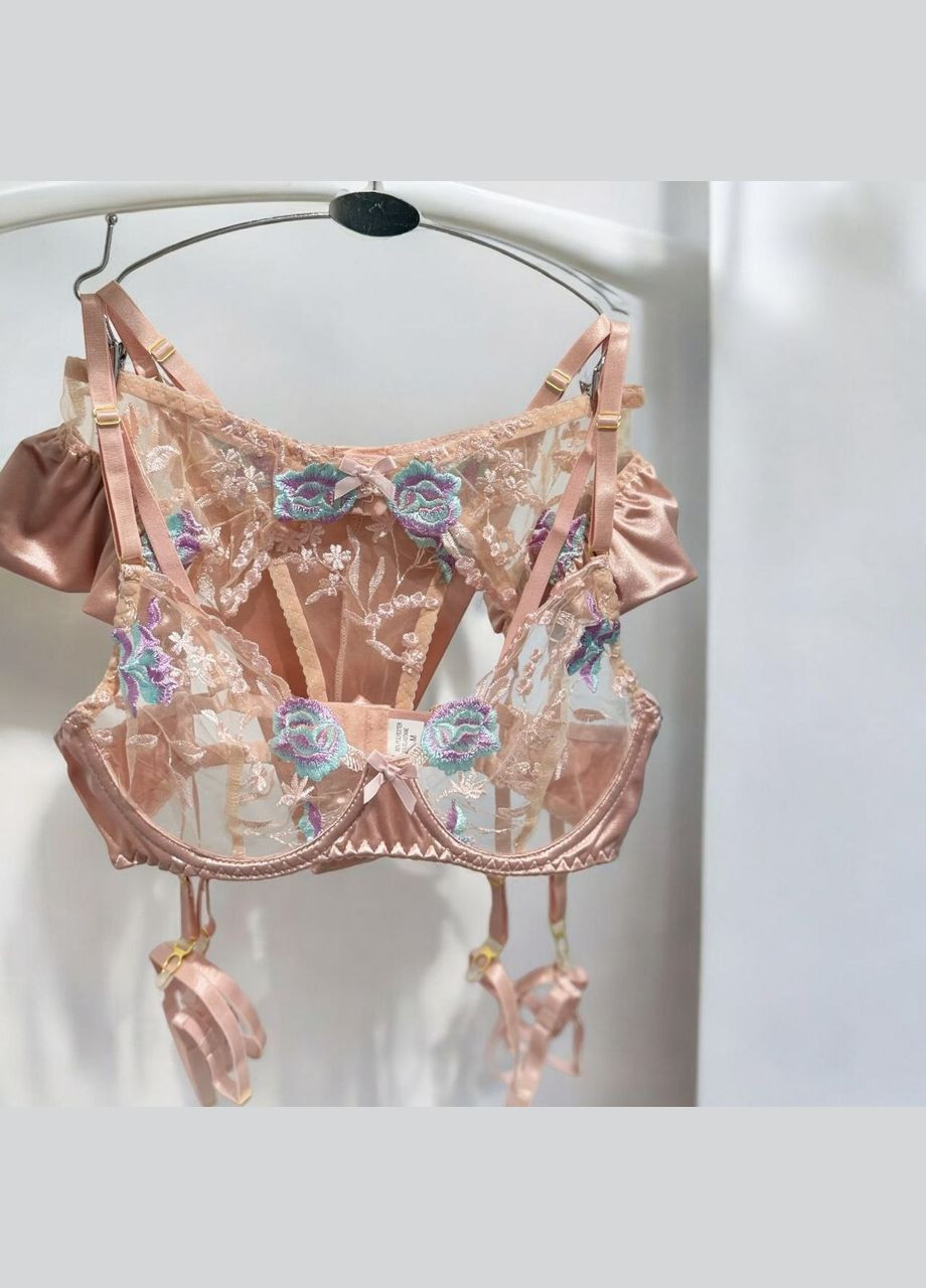 Бежевий спідньої білизни alice мереживний набір нижньої білизни з гартерами No Brand з кісточками нейлон, еластан, мереживо