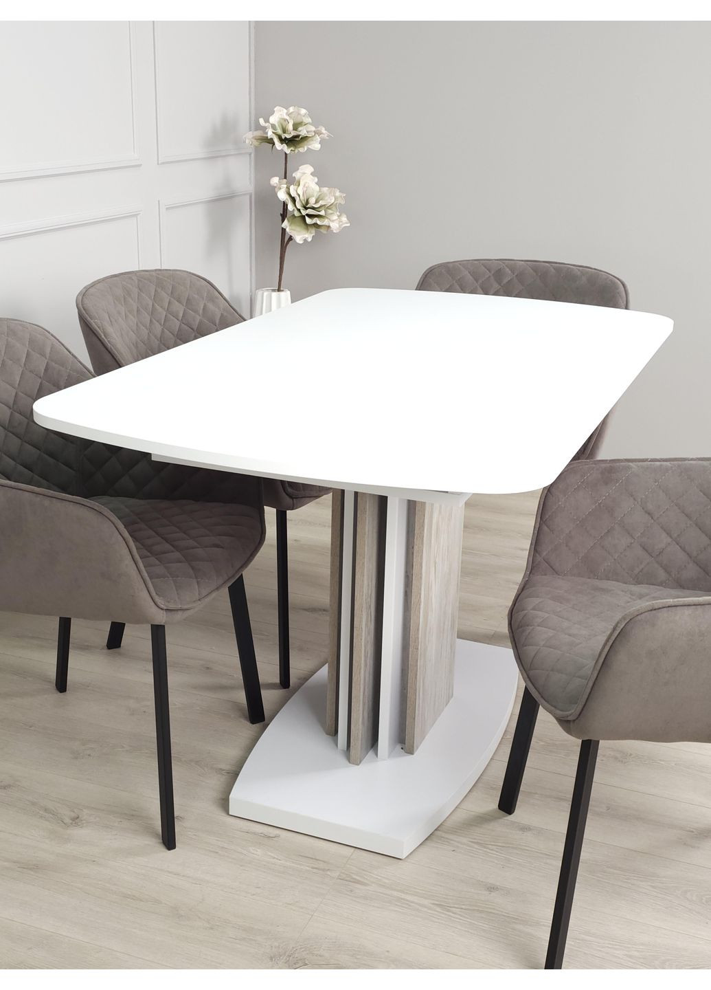 Стіл кухонний розкладний FENIX AB Артвуд темний/Білий діамант 140(180)х80 Intarsio (372178427)