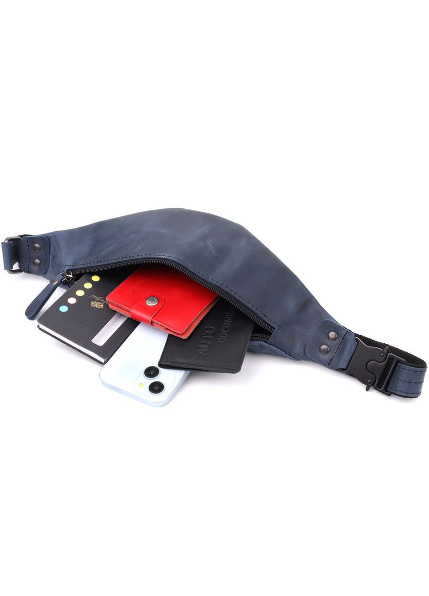 Мужская бананка винтажная кожаная синяя 29×11×4,5 см 23132 Shvigel (362417750)