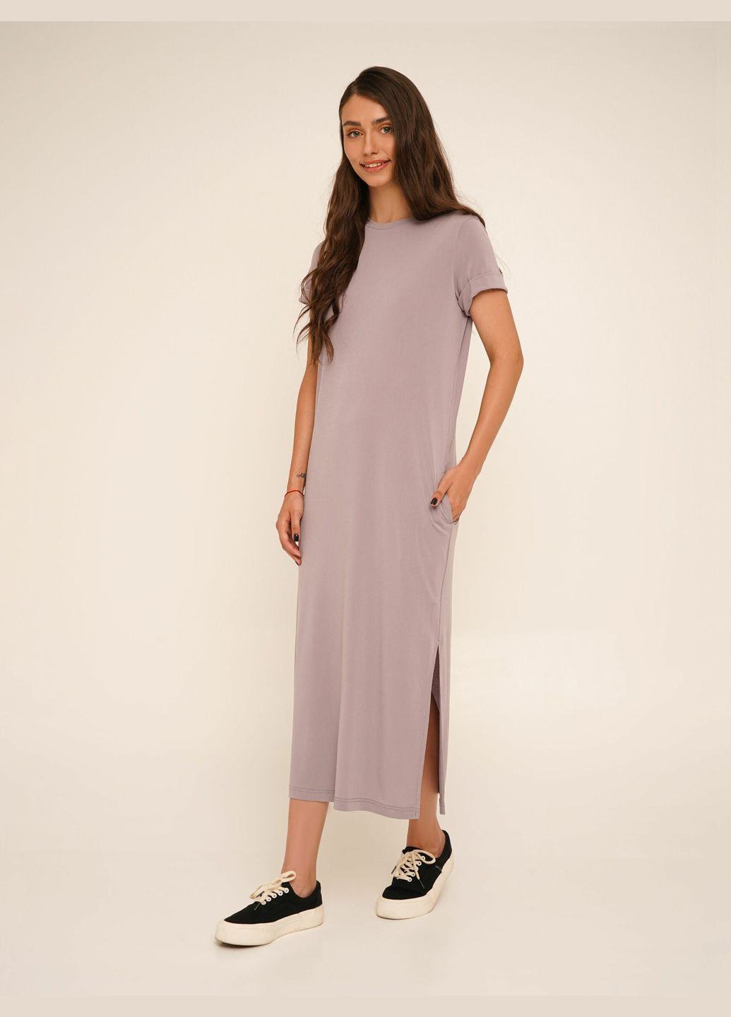 Серое повседневный платье однотонное женское wbc02392 серый shop (2000990665768) LAWA однотонное