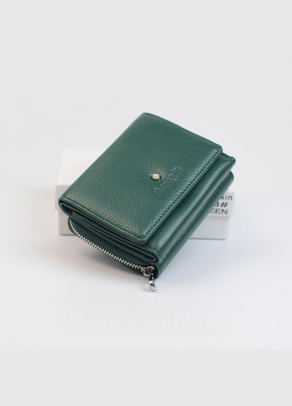 Жіночий маленький зелений шкіряний розкладний міні гаманець на кнопку з монетницею No Brand (333300171)