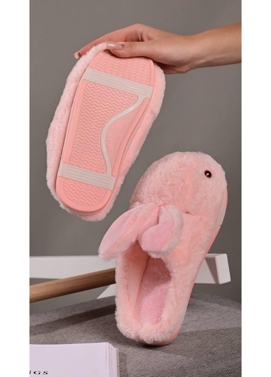 Розовые тапочки комнатные женские розовые No Brand с ушками, с мехом, без декора