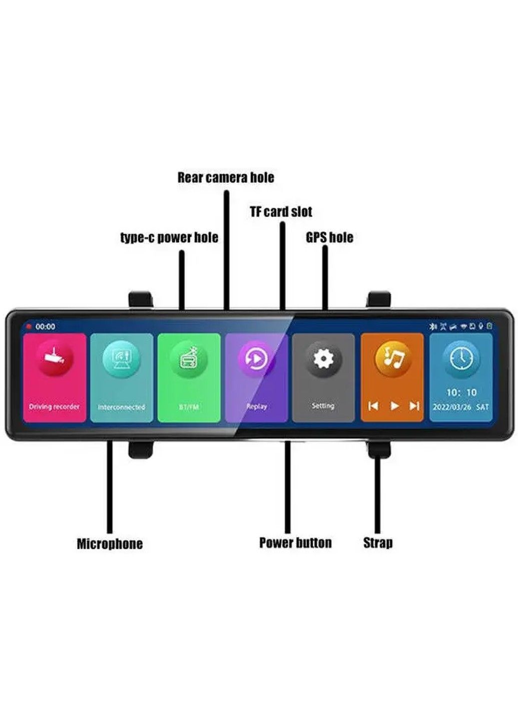 Дзеркало відеореєстратор DVR C109 10.26" 2k (2 камери) Wi-Fi Bluetooth AUX Android Auto CarPlay No Brand (332637283)