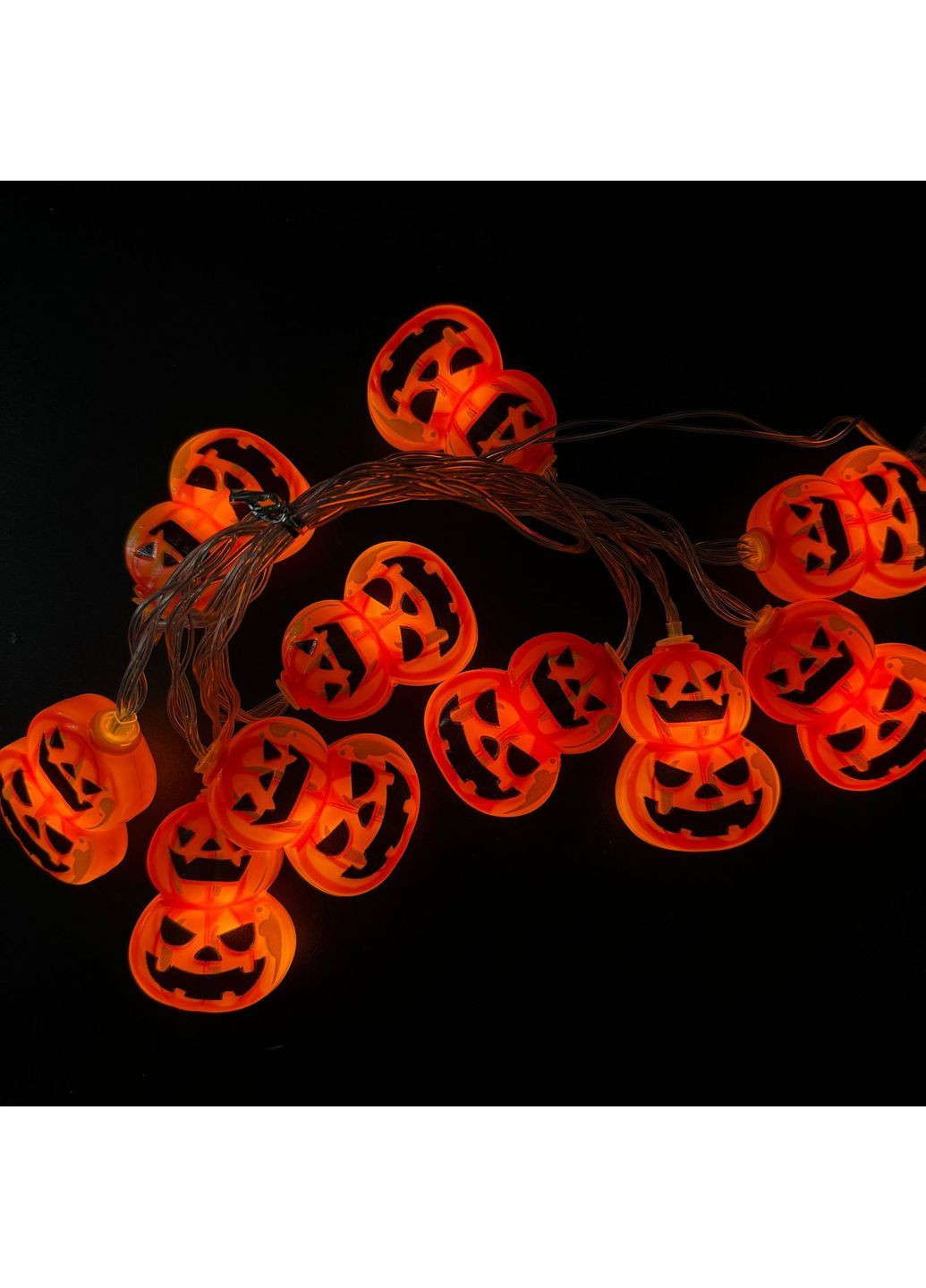 Хелловін Гарбузи 150 см 10 led 4 на 5 см помаранчево-чорний Jannet Гірлянда (364191417)