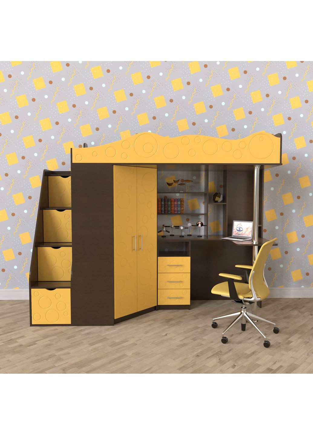 Ліжко-горище дитяче Binky ДС37А 2332x1800x832 Венге та Охра жовта (МДФ) (Left) (510212530) Art In Head (337309337)