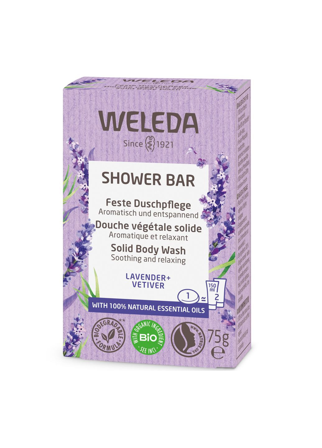 Твердый арома-бар для душа Лаванда и Ветивер, 75 г Weleda 006246X9 (328398987)