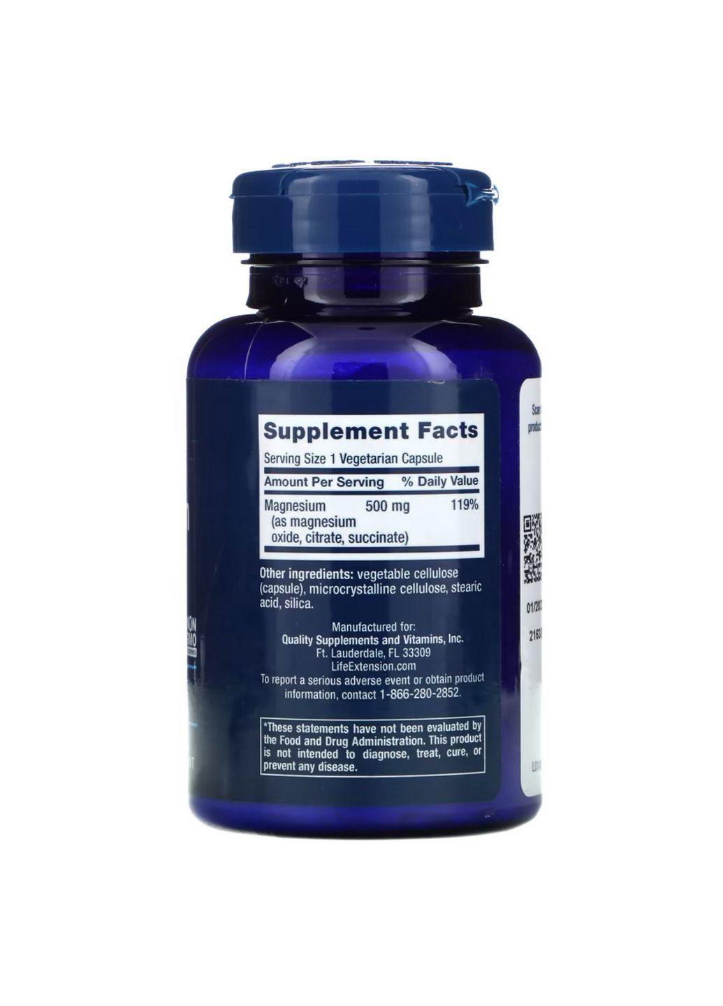 Вітаміни та мінерали Magnesium Caps 500 mg, 100 вегакапсул Life Extension (293420644)