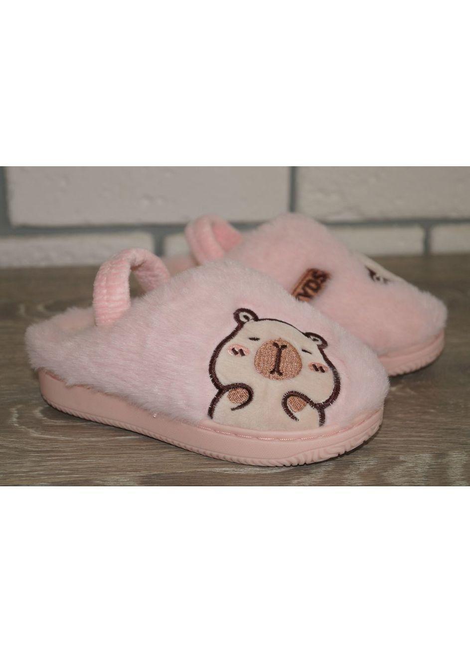 Светло-розовые детские комнатные / домашние тапочки с резинкой светло-розовые Jomix с аппликацией, с логотипом, с вышивкой