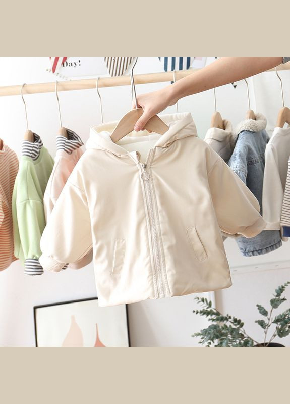 Бежевая демисезонная куртка с геометрическими фигурами на спинке (бежевый 90см) (7514) Qoopixie