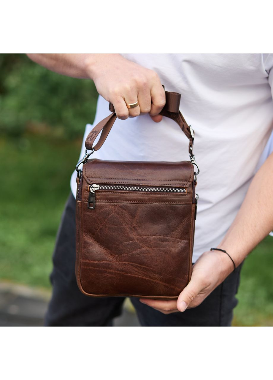 Сумка с клапаном через плече з гладкої шкіри коричнева TD-81020 Tiding Bag (354832941)