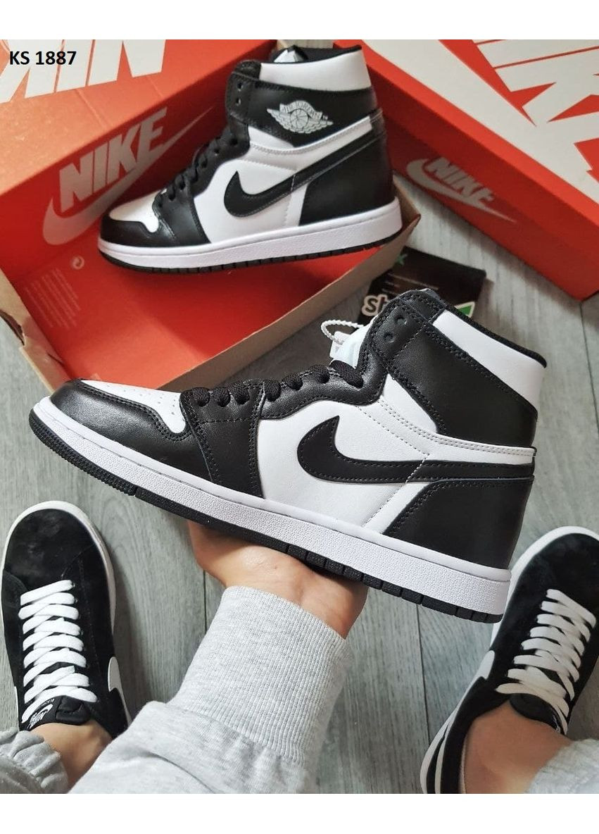 КРОССОВКИ ЖЕНСКИЕ NIKE AIR JORDAN 1 HIGH BLACK WHITE НАЙК АИР ДЖОРДАН No Brand чёрные демисезоны (367178139)