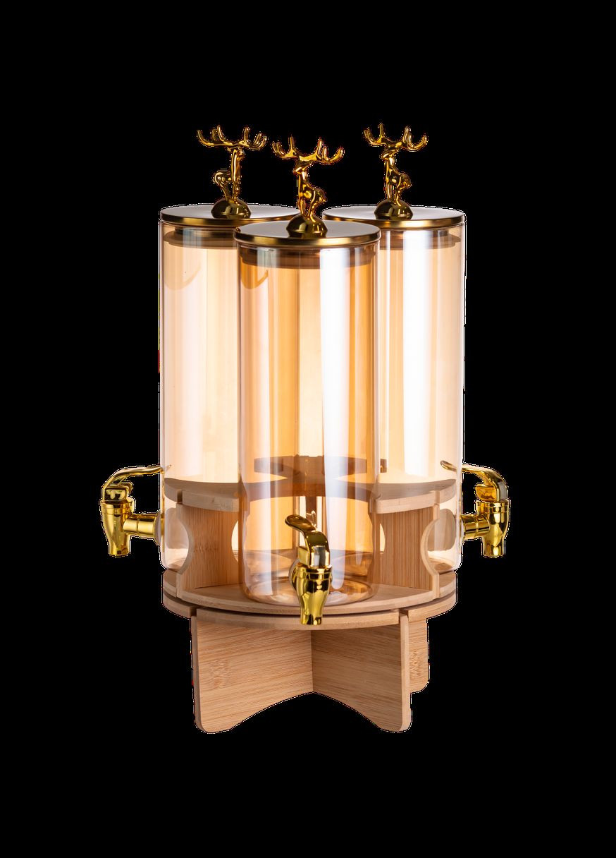 Диспенсер для напитков тройной 5,5 л на бамбуковой подставке Happy Life (336964326)