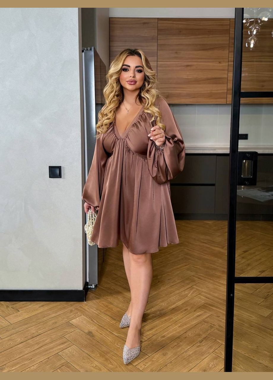 Коричневое деловое, кэжуал платье No Brand однотонное