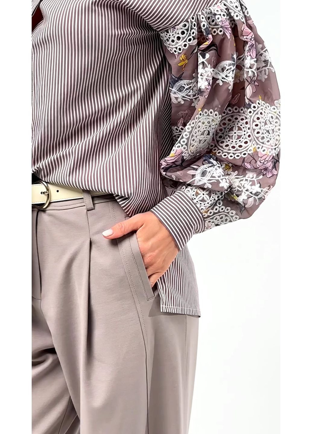 Комбинированная полосатая блуза с эксклюзивным вышитым рукавом - ua42 / eu36 Iren Klairie