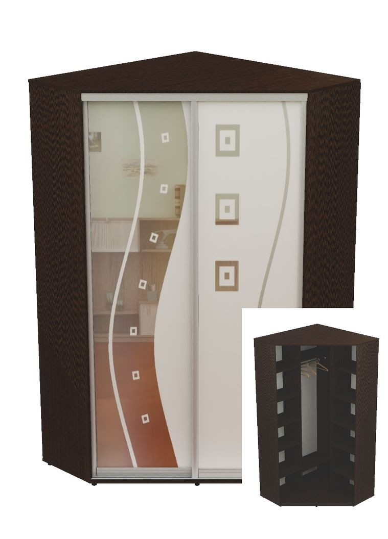 Шафа-купе дводверна кутова 110*110*240 Венге магія Дзеркало з піскострумним малюнком Угол-1 Алекса (360431802)