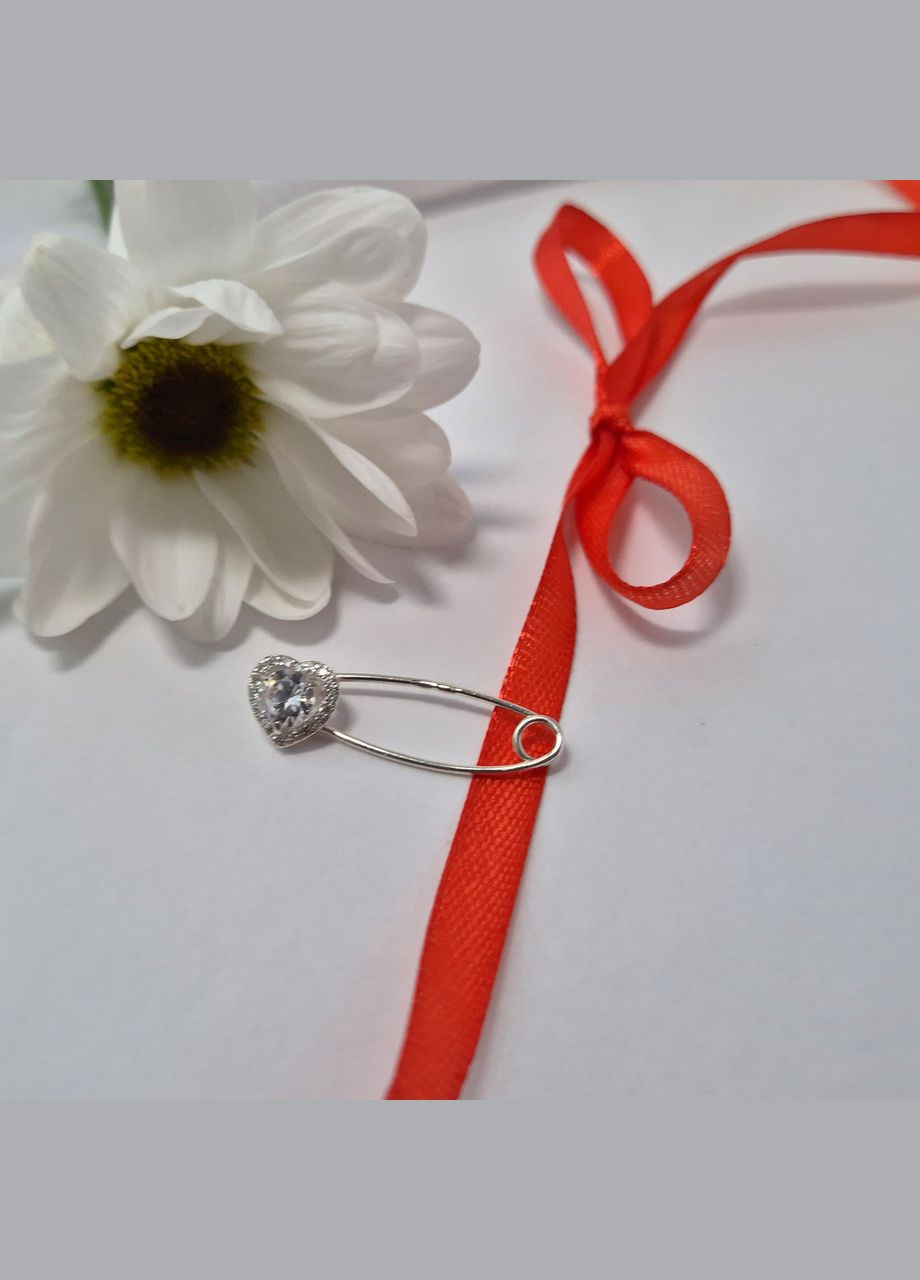 Срібна Брошка булавка шпилька Серце з Білими каменями Срібло 925 проби 701558 1.60г No Brand (319854967)