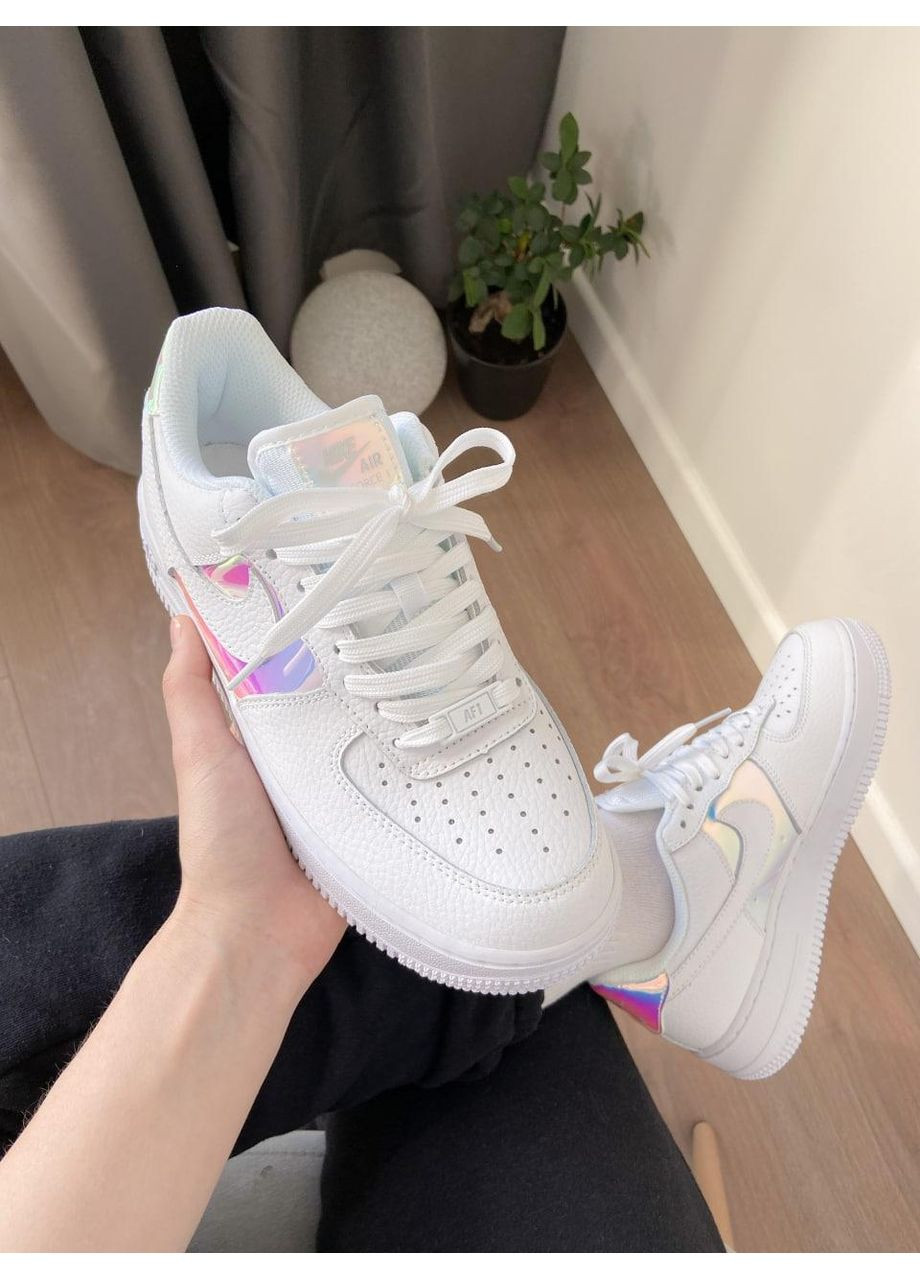 КРОССОВКИ ЖЕНСКИЕ NIKE AIR FORCE 1 LOW WHITE SILVER НАЙК АИР ФОРС 1 ПРЕМИУМ No Brand белые демисезоны (367173275)