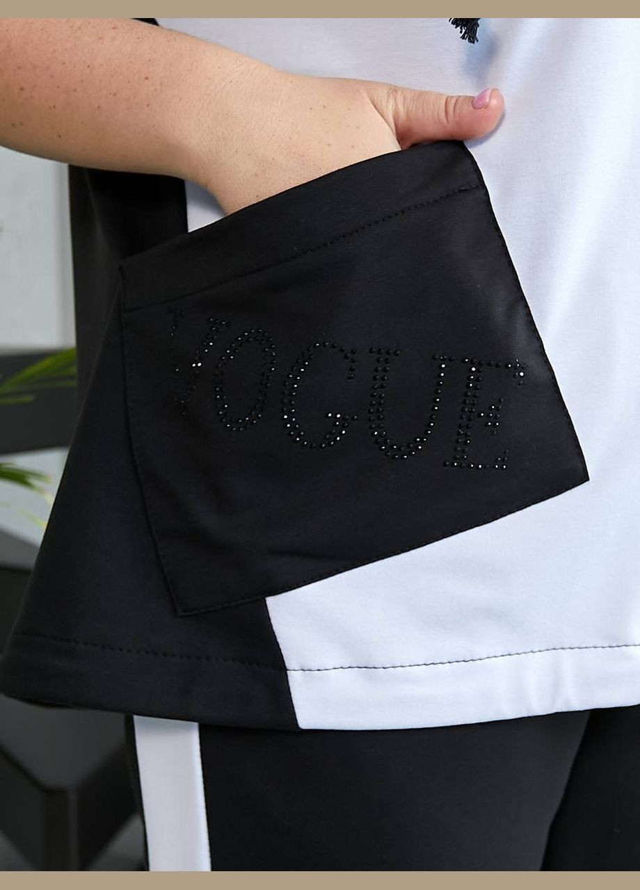 Жіночий літній спортивний костюм батал біло-чорний з бриджами трикотаж великих розмірів Bonita Спортивний костюм (328916805)