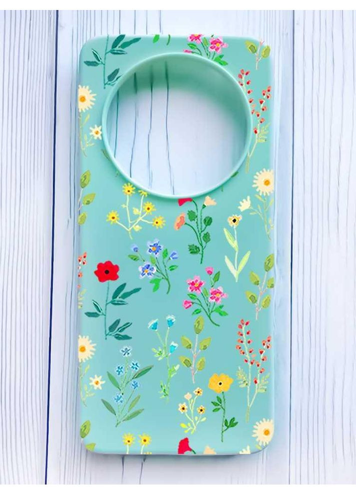 Матовий бірюзовий чохол на Xiaomi Redmi 14C/Poco C75 Квітковий фон (принт 269) Creative (355393160)