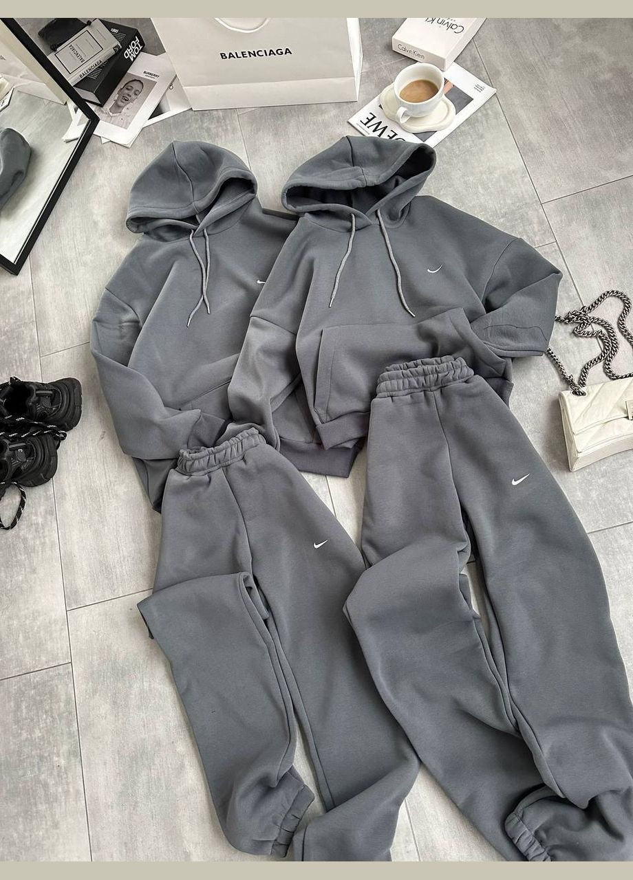 Сірий зимній спортивний повсякденний костюм з худі та джогерами Adelante