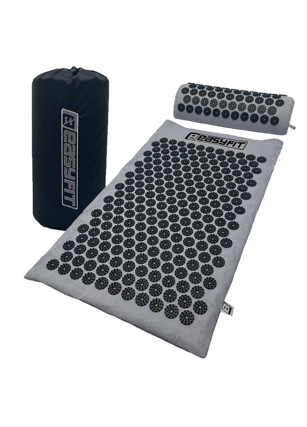 Массажный коврик с подушкой (аппликатор Кузнецова) Серый с черным EasyFit (359380519)
