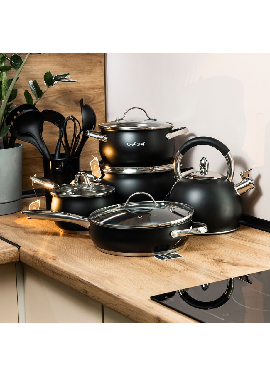 Набор посуды Haus Roland с антипригарным покрытием 12 предметов Черный Yiwu (360456729)