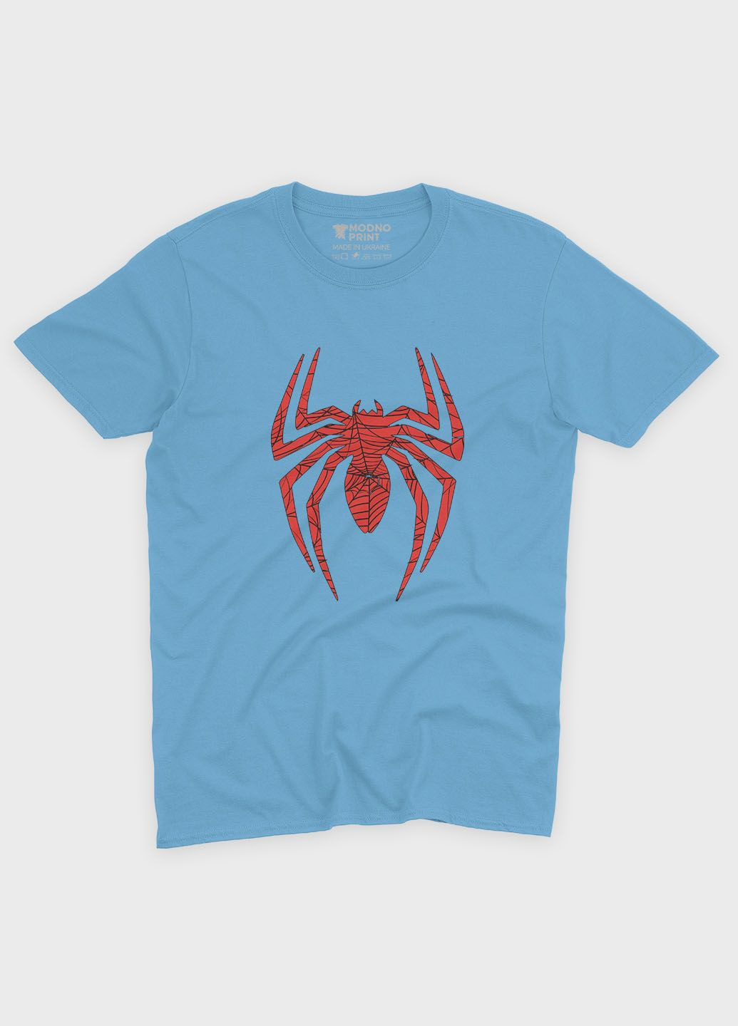 Голубая демисезонная футболка для мальчика с принтом супергероя - человек-паук (ts001-1-lbl-006-014-029-b) Modno