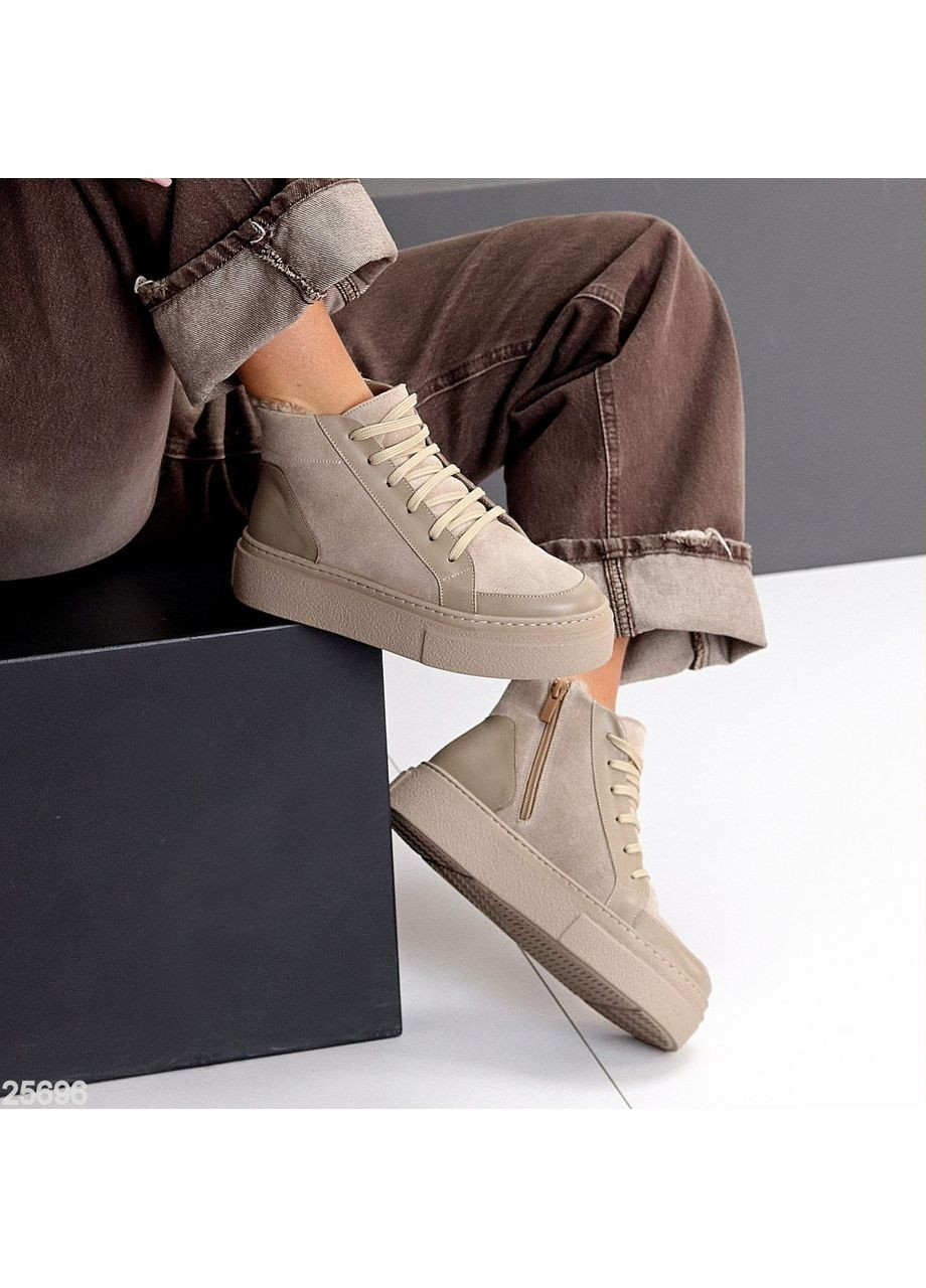 Черевики Milos зимові, натуральна шкіра та замша, темний беж, теплі No Brand (365548124)