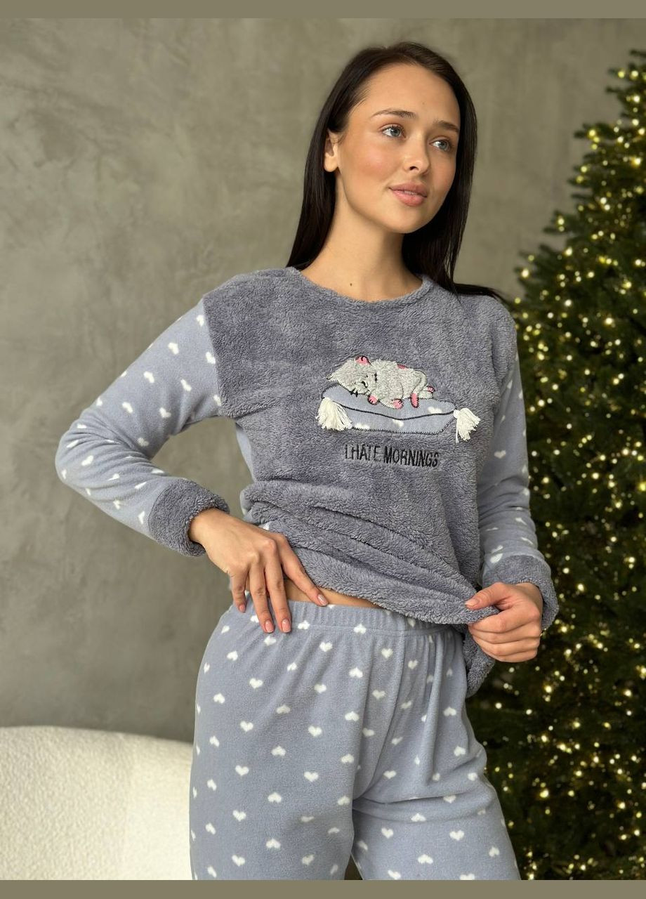 Сіра зимня стильний домашній костюм-піжамка футболка + штани Vakko