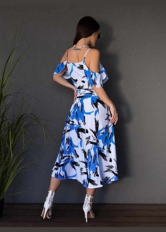 Блакитна сукня 14678 біло-блакитна ISSA PLUS однотонна