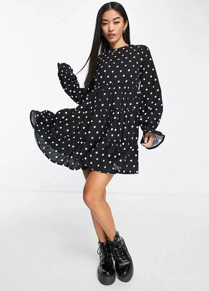 Сукня-комбінезон Asos 113559181 комбінезон-шорти горошок чорно-білий коктейльний поліестер