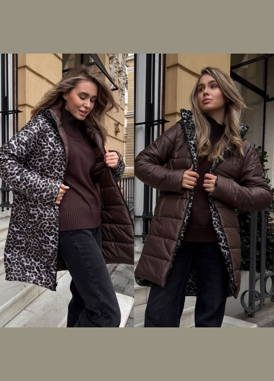 Коричнева куртка подовжена двостороння No Brand