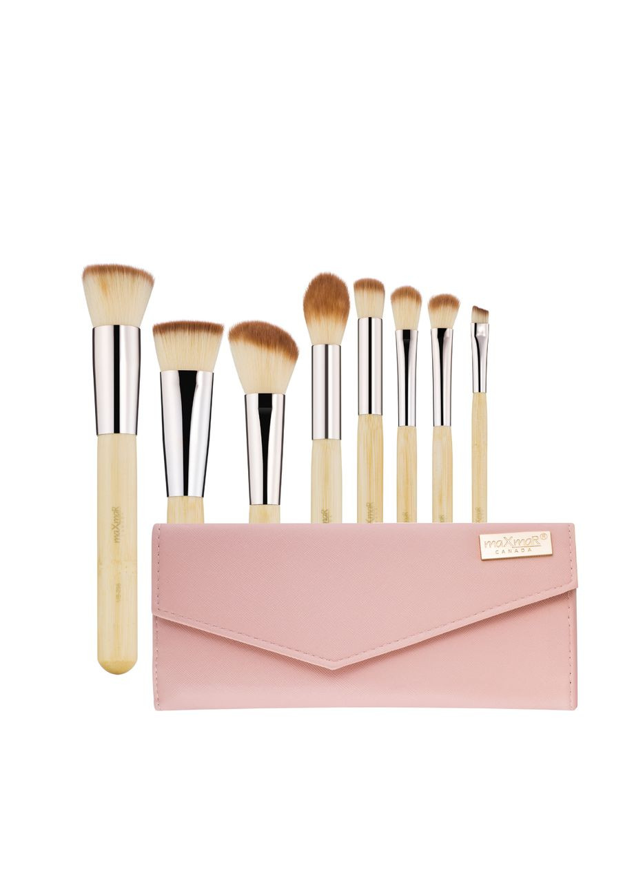 Набір пензликів для макіяжу з 8 інструментів в рожево-сріблястому клатчі MB-296 MaxMar (338426419)