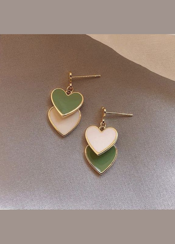 Сережки-підвіски сердечка цвяшки зелено-білий (12-143) No Brand (314931081)