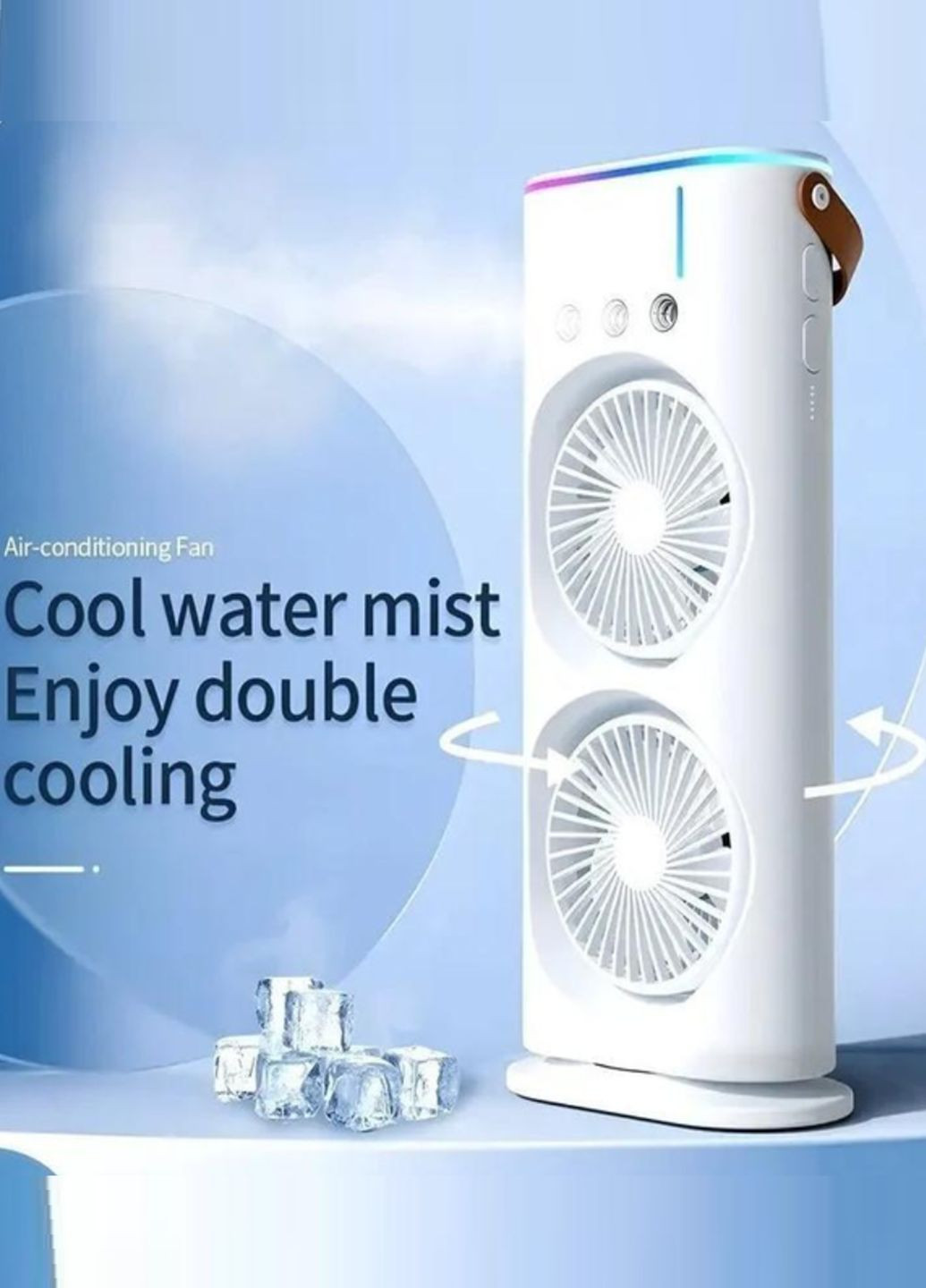 Настільний подвійний акумуляторний вентилятор VN 8420 із зволожуванням та кольоровою LED підсвіткою з пультом VTech (329421911)