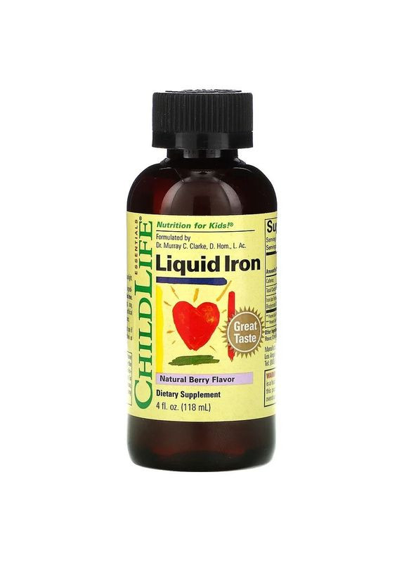 Рідке Залізо для дітей від народження Liquid Iron натуральний ягідний смак 118 мл ChildLife (263603559)