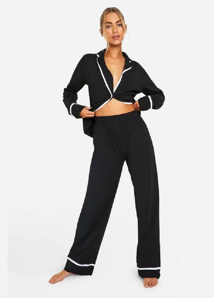 Черная всесезон пижамные брюки Boohoo